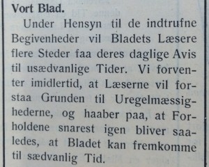 Man måtte forvente at få sin daglige avis på “usædvanlige tider”. Holbæk Amts Socialdemokrat, 10. april 1940.